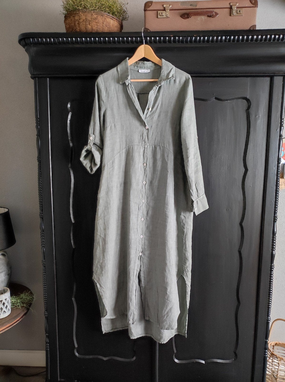 Linnen jurk groen maat 44 XL, Maat 42/44 (L), Ophalen of Verzenden, Zo goed als nieuw, Onder de knie