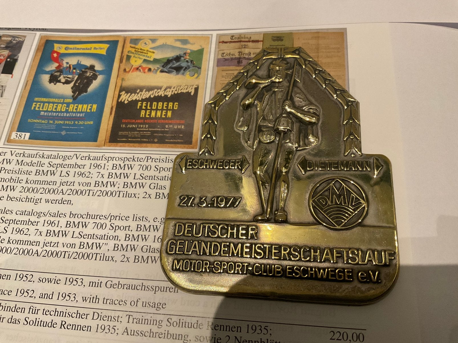 Bronze Plaquette van Duits Motorcros kampioenschap 1977, Ophalen of Verzenden, Zo goed als nieuw