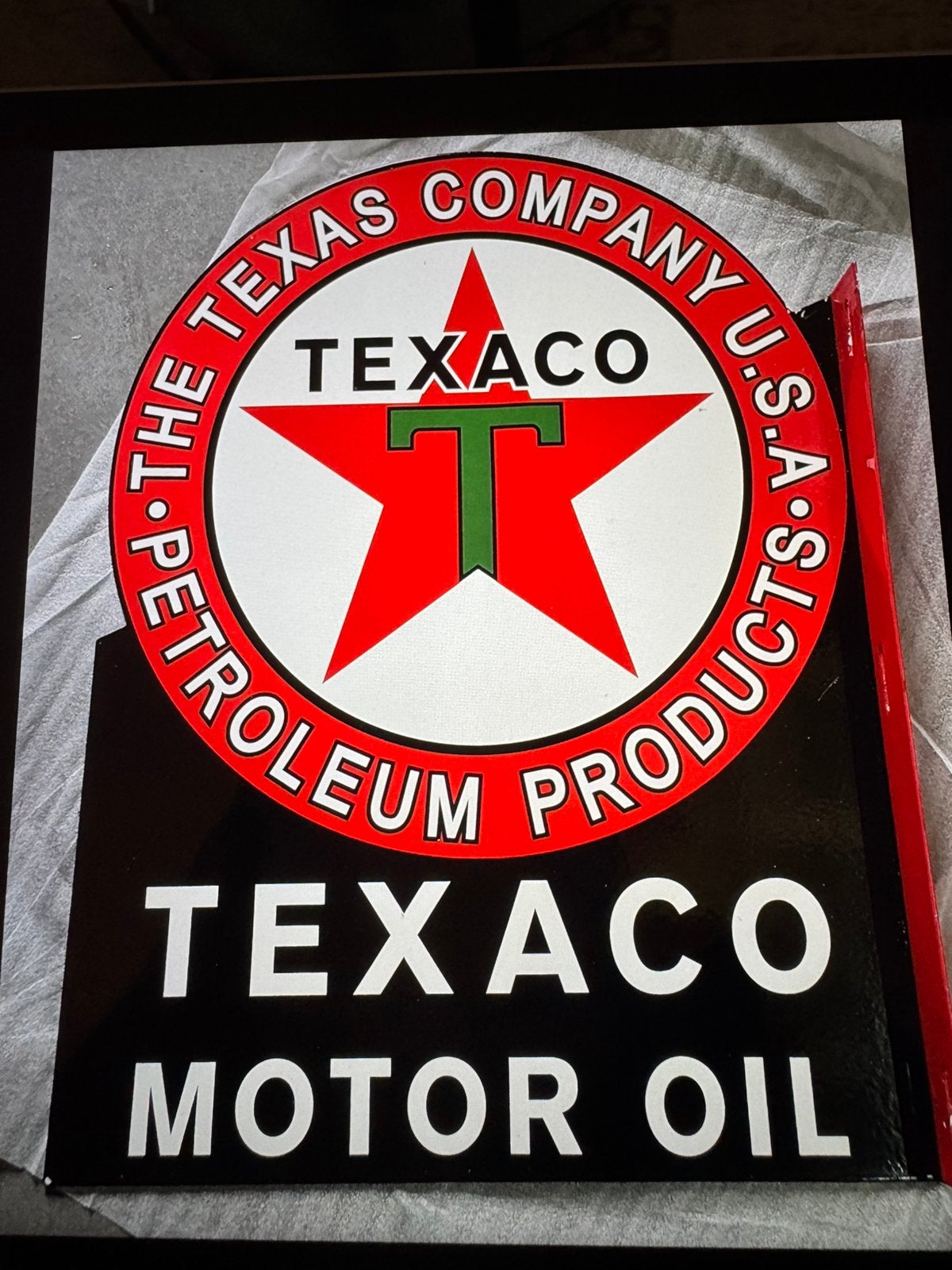 Emaillle uithangbord texaco dubbelzijdig, Ophalen of Verzenden, Gebruikt, Reclamebord