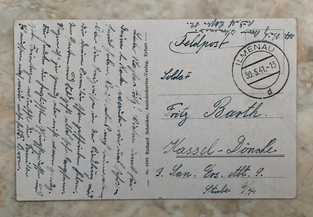 Duitse veldpost, gestempeld Ilmenau 30.5.41., Verzenden, Briefkaart