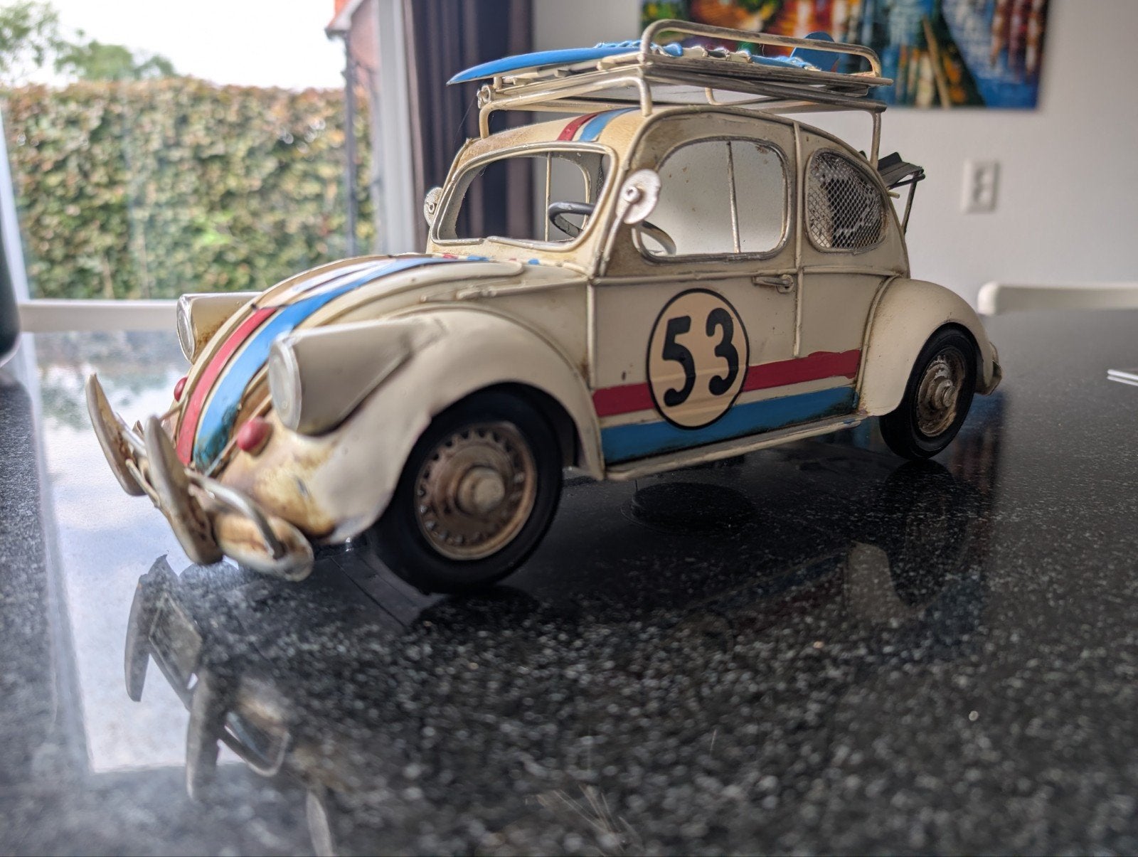 Handgemaakte Volkswagen Kever 'Herbie' model met surfboard, Ophalen of Verzenden, Zo goed als nieuw