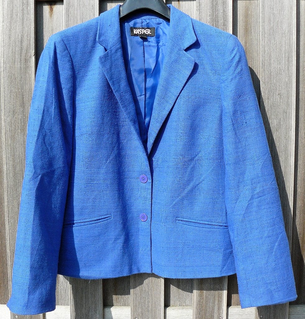 Kasper kobaltblauw zijde silk colbert/jasje/blazer, maat 38., Kleding | Dames, Maat 38/40 (M), Kasper, Blauw, Ophalen of Verzenden