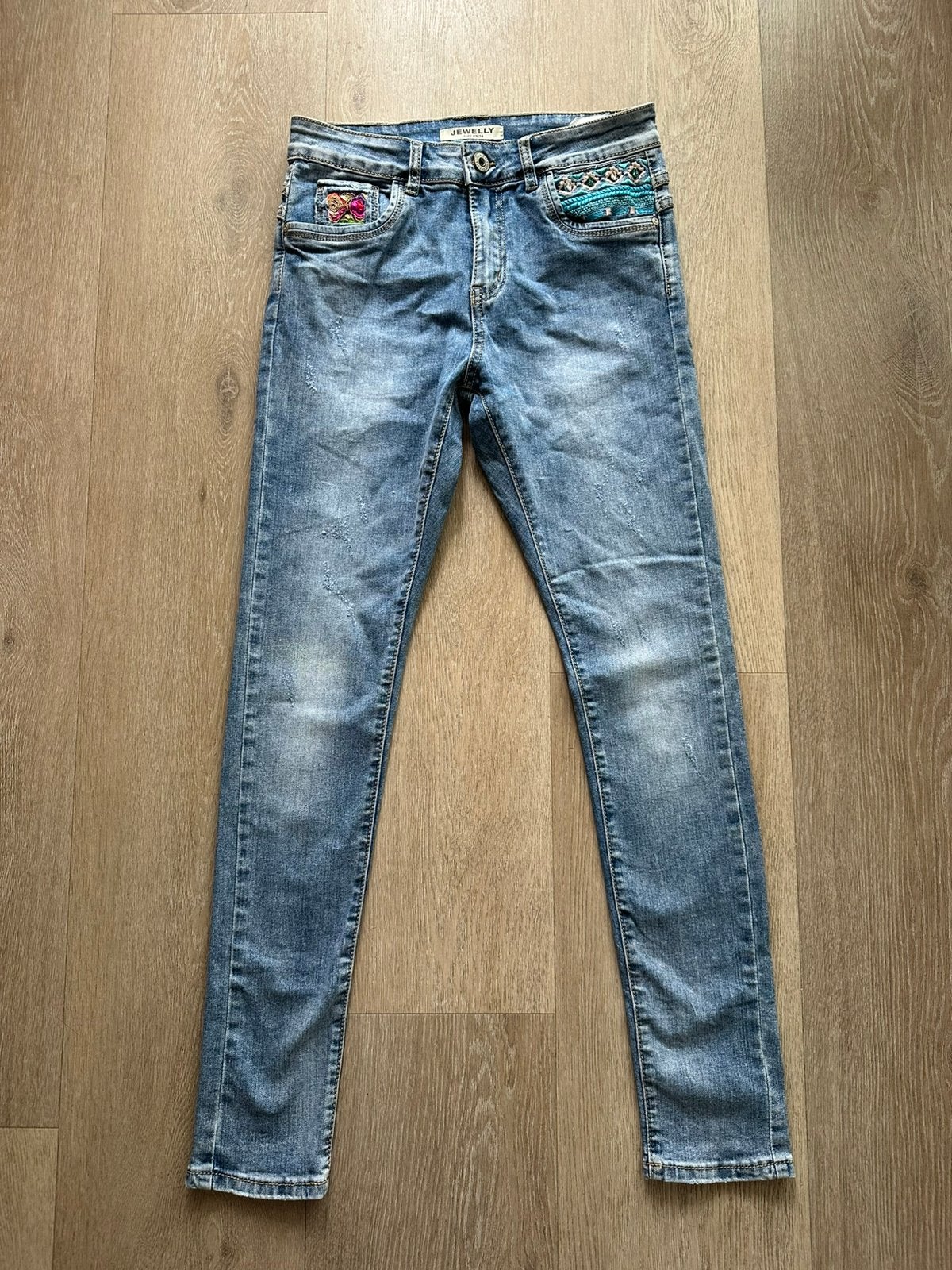 Blauwe skinny jeans van Jewelly - maat xs / 34, Kleding | Dames, Ophalen of Verzenden, Zo goed als nieuw