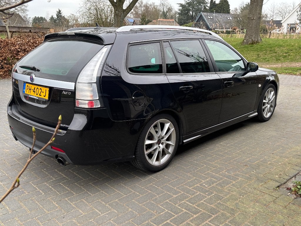 Te koop: Saab 9 3 2.0t  Aero 2009, zwart leder, Youngtimer!, Auto's, Voorwielaandrijving, 1440 kg, Zwart, 4 cilinders