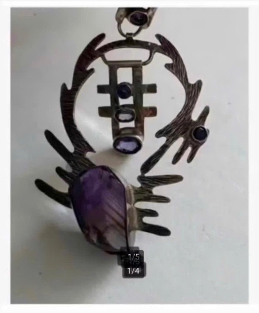 XL Antiek zware Zilver Amethist Ametrien hanger kunstenaar, Sieraden, Tassen en Uiterlijk, Nieuw, Ophalen of Verzenden, X, X