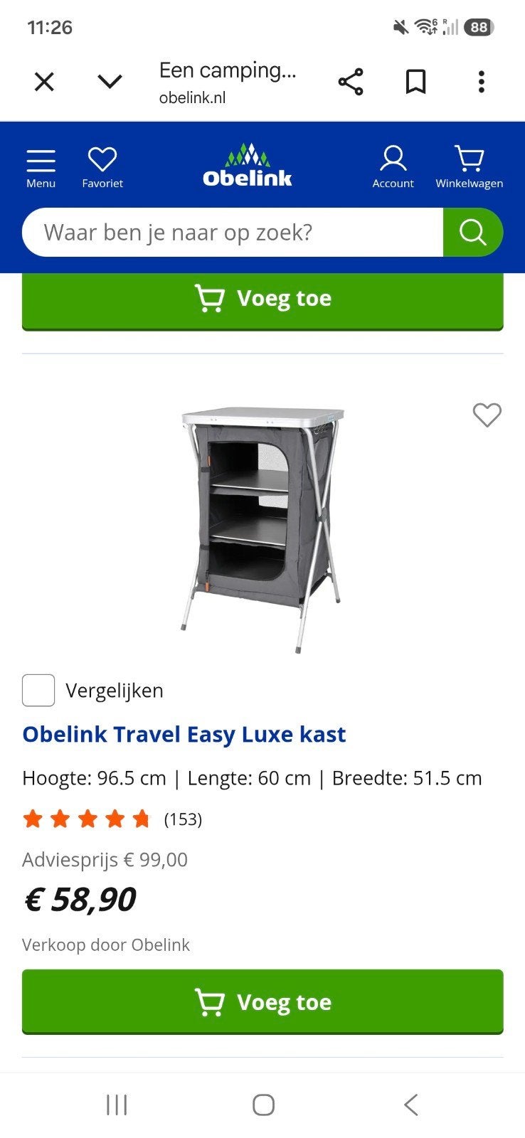 Obelink Travel Easy Luxe kast - Campingkast, Ophalen