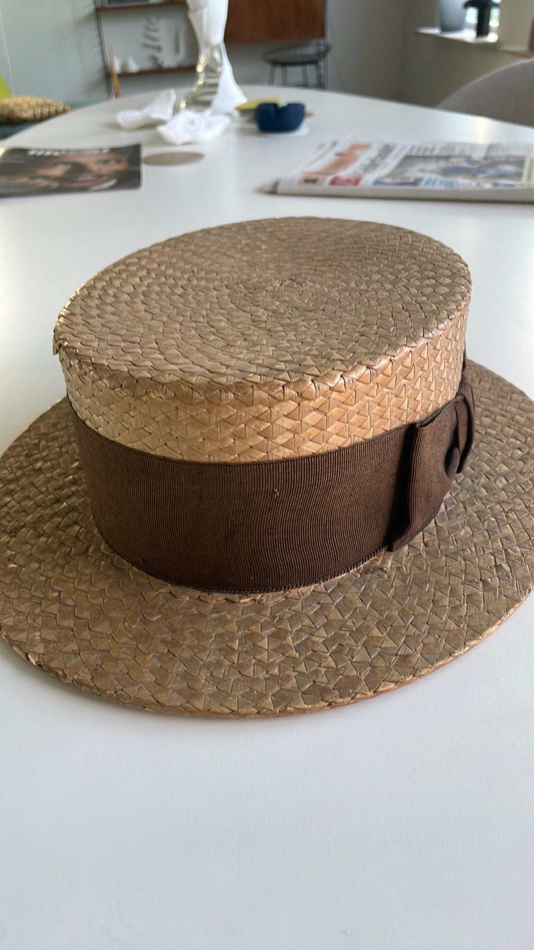Antieke boater hat strohoed, Ophalen of Verzenden