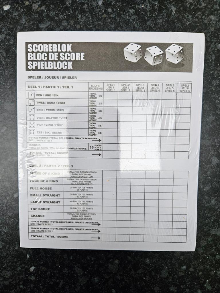 Yahtzee Scoreblok - Nieuw, Vijf spelers of meer, Ophalen of Verzenden, Nieuw, Onbekend