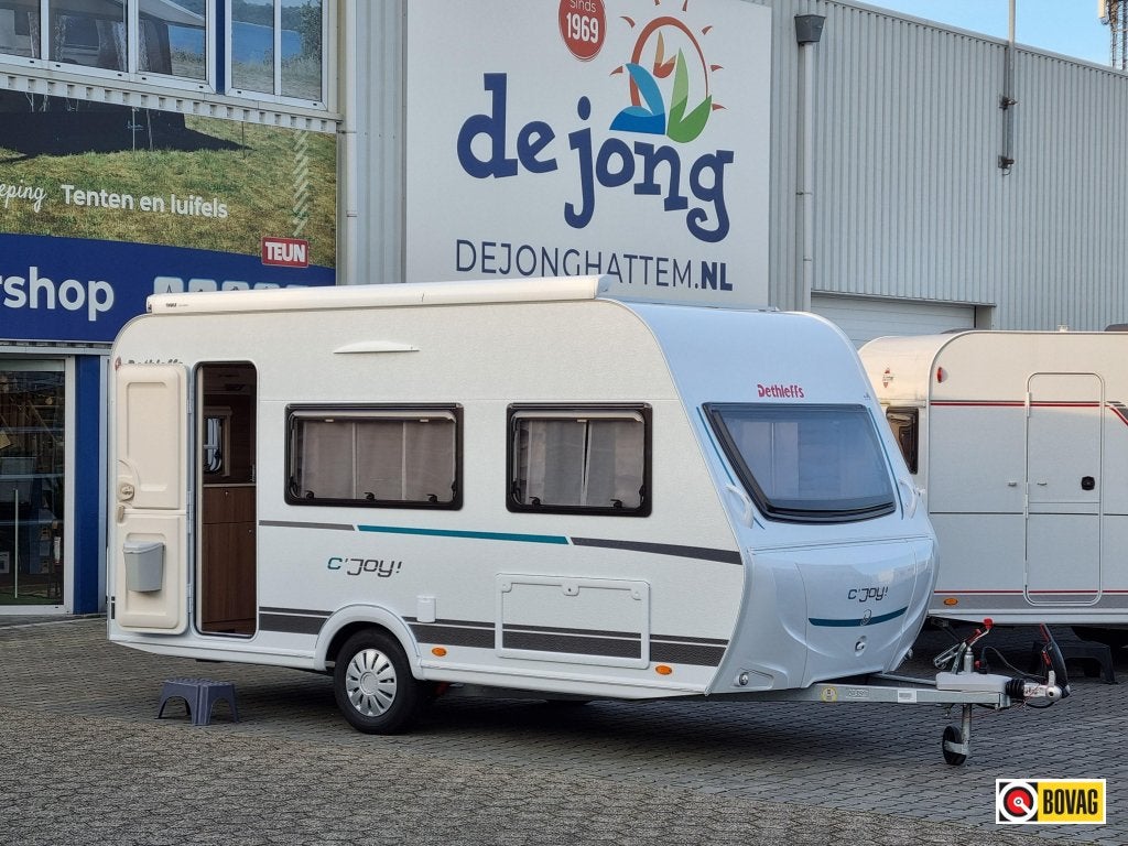 Dethleffs C'Joy 420 QSH - Thule Cassette Luifel -, Caravans en Kamperen, Schokbreker, Bedrijf, Treinzit, Dethleffs