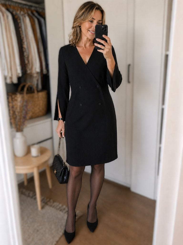 Compagnia Italiana zwarte jurk met mouwsplit maat 40, Kleding | Dames, Maat 38/40 (M), Verzenden, Zwart, Compagnia Italiana