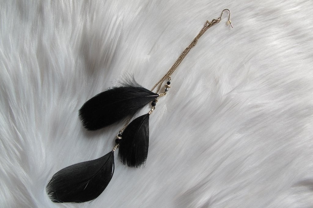 Black feather earring, Overige materialen, Hangers, Zwart, Nieuw