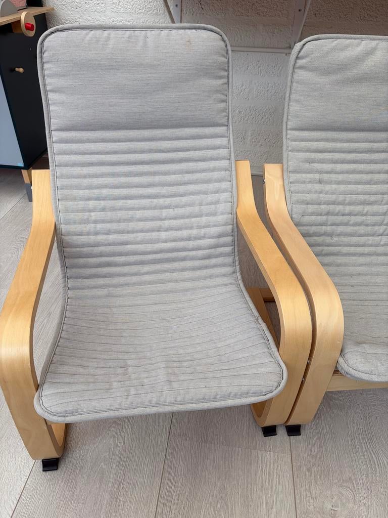 Twee IKEA kinderstoelen met lichte bekleding, Huis en Inrichting, Stoelen, Gebruikt, Twee, Hout, Grijs, Ophalen