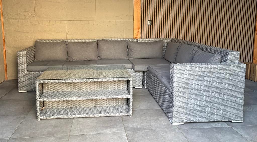 Grote hoek loungeset / tuinset 300x230 cm incl. tafel, Ophalen, Gebruikt, Wicker, 6 zitplaatsen