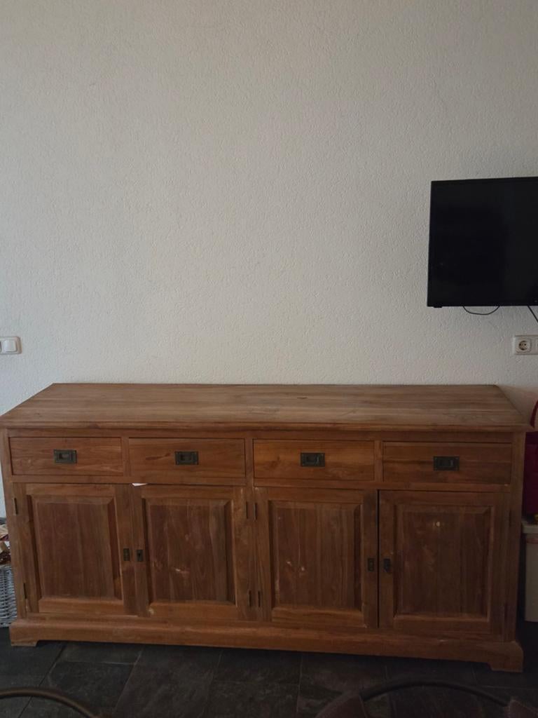 Teakhouten dressoir kast, Gebruikt, Met deur(en), 150 tot 200 cm, Teakhout