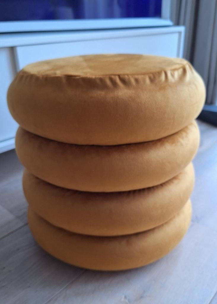 Okergele ronde poef, Ophalen, Minder dan 50 cm, Rond, Minder dan 50 cm