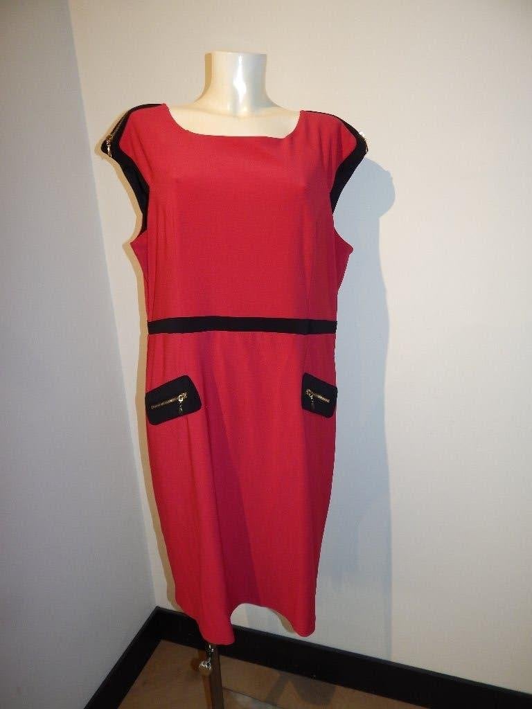 Joseph Ribkoff stretch jurk vintage rood zwart details D48, Kleding | Dames, Verzenden, Maat 46/48 (XL) of groter, Joseph Ribkoff