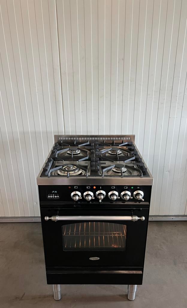 Luxe Boretti fornuis 4 pits hoogglans zwart - 90 cm, 60 cm of meer, Ophalen of Verzenden, Zo goed als nieuw, Gas