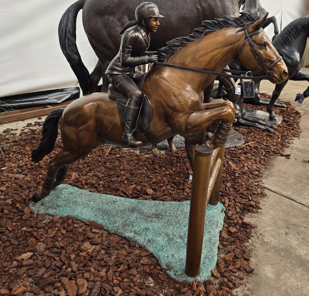 SPRINGPAARD MET AMAZONE / bronzen tuinbeeld / paard, Dierenbeeld, Nieuw, Info@huisentuindecoratiemarie.nl, Huis en tuin decoratie marie