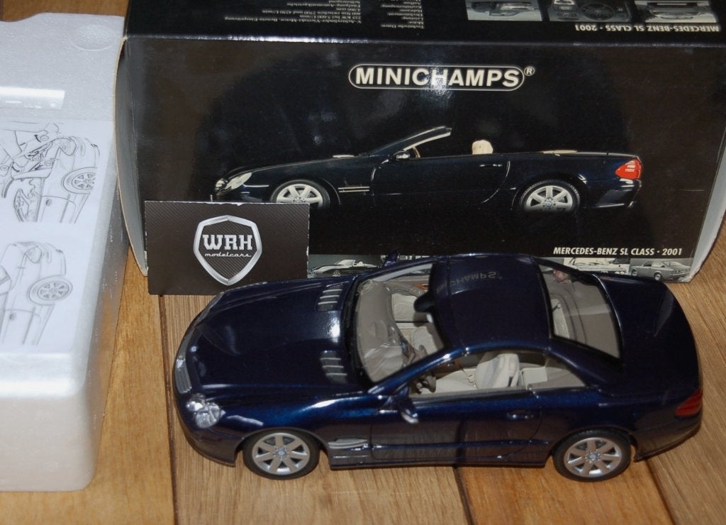 1:18 Mercedes SL Klasse 2001 blue fully open Minichamps WRH, Verzenden, Zo goed als nieuw, Auto, MiniChamps
