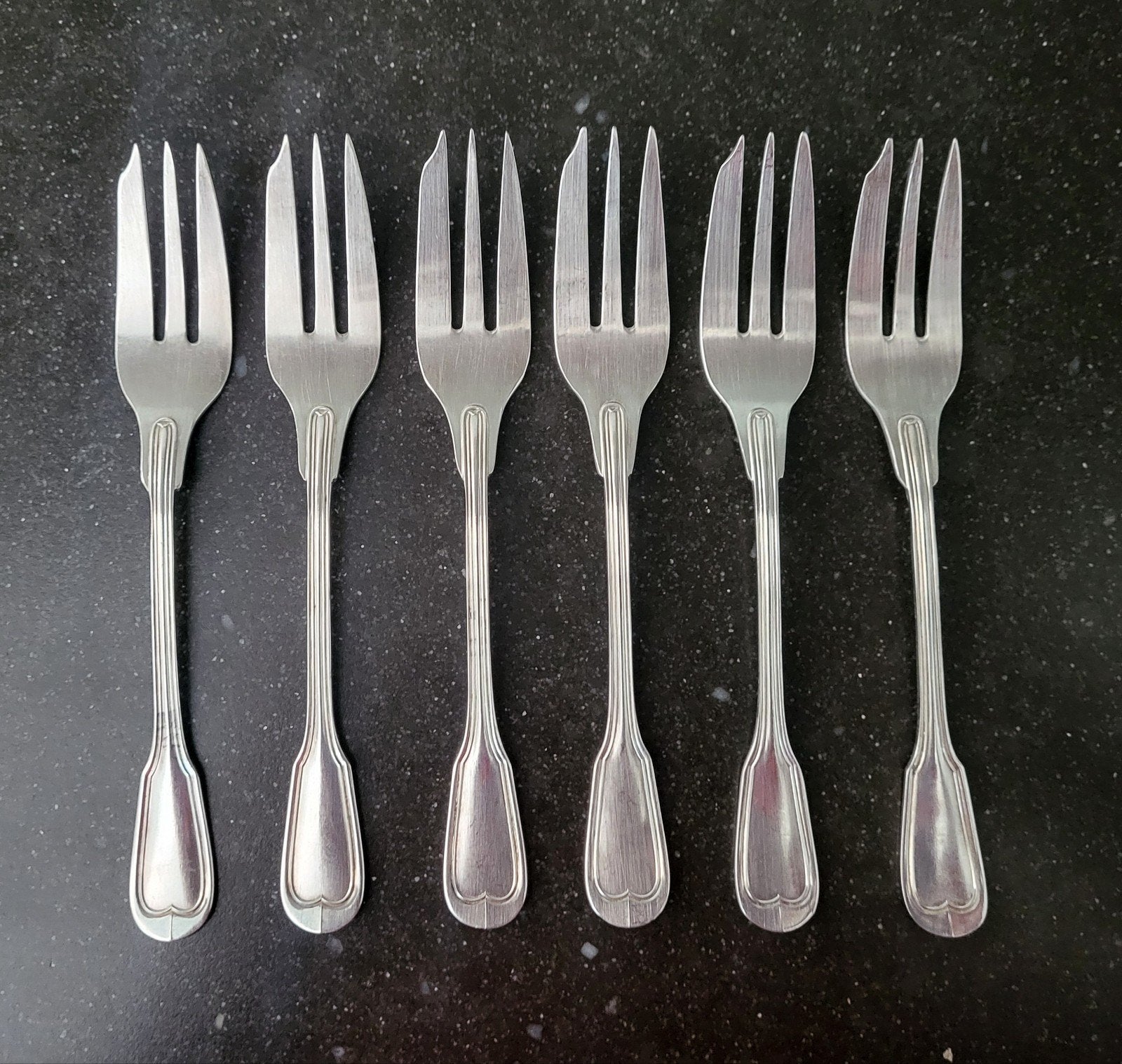 Wiskemann verzilverde gebaksvorkjes - set van 6, Antiek en Kunst, Antiek | Bestek, Ophalen of Verzenden