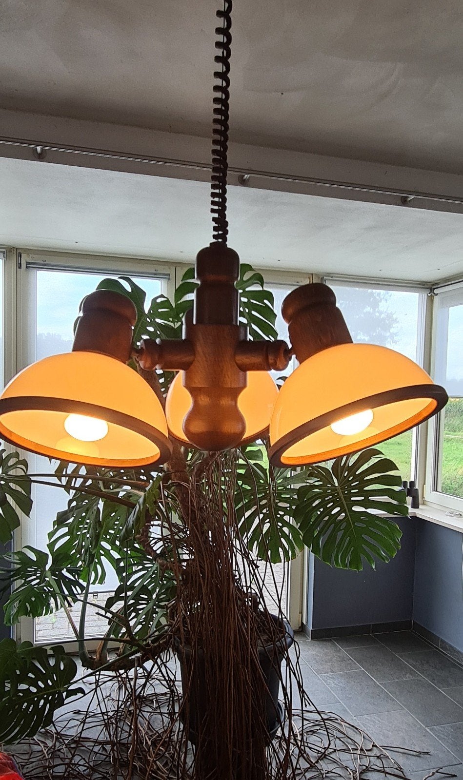 Steinhauer hanglamp mid-Century '70, Hout, Gebruikt, Mid-Century, E27 (groot)
