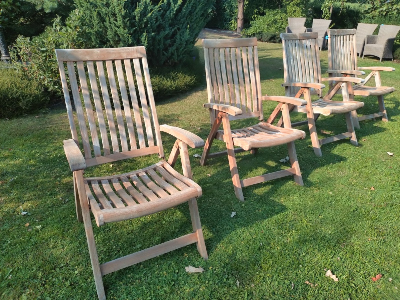 Set van 4 top Teak standen stoelen. Queens Teak, Ophalen, Gebruikt, Teakhout, Verstelbaar