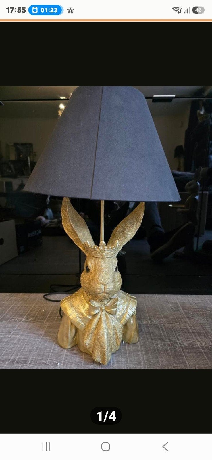 Unieke gouden konijn lamp met een zwarte lampenkap., Huis en Inrichting, Ophalen of Verzenden, Nieuw