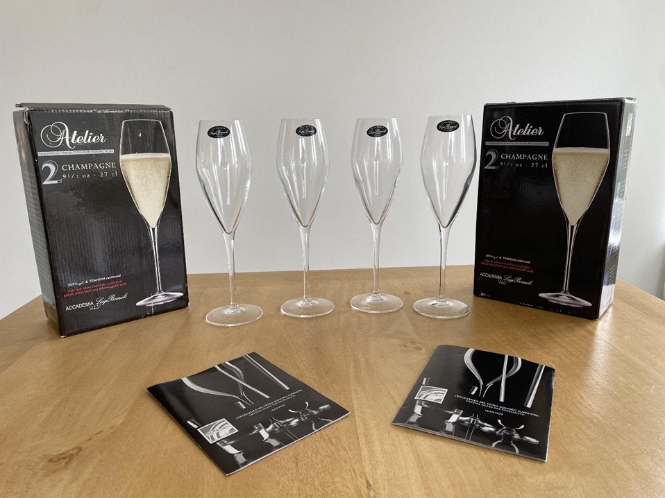 8x Luigi Bormioli Bach Prosecco/Champagne Glazen - 27 cl, Ophalen of Verzenden, Nieuw, Glas, Overige merken