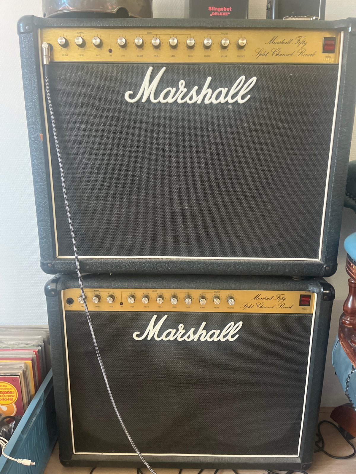 2 x Marshall Fifty Split Channel Reverb gitaarversterker, Ophalen of Verzenden, Gebruikt, Gitaar, 50 tot 100 watt