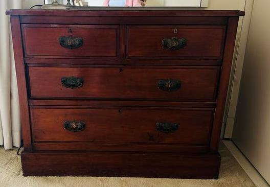 Antieke Mahonie Ladekast uit Engeland, ca. 1920, Ophalen, Gebruikt, 100 tot 150 cm, 50 tot 100 cm