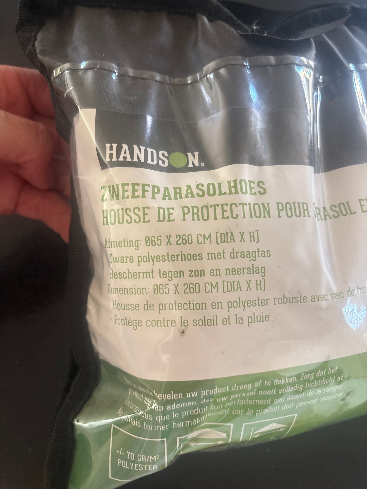 Handson Zweefparasolhoes Ø65 x 260 cm, Ophalen, Nieuw, Waterdicht, Minder dan 1 meter