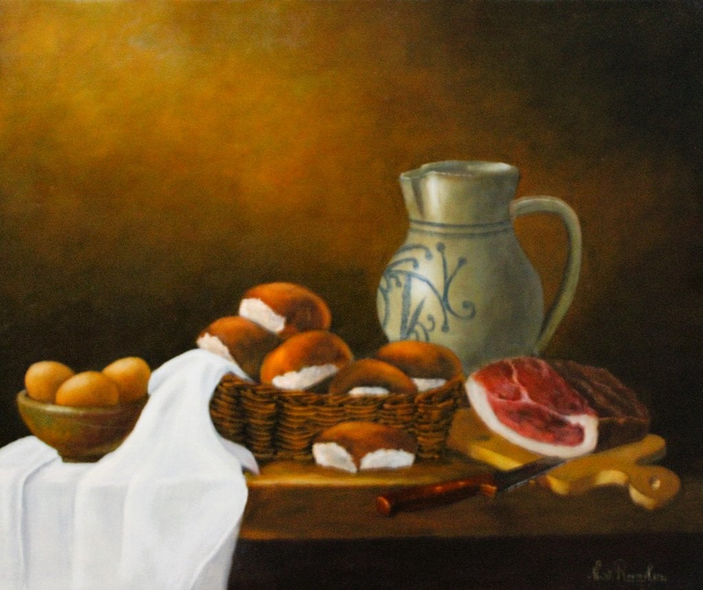 Schilderij Stilleven 50x60cm Gesigneerd M v Rosmalen, Antiek en Kunst, Ophalen, Realistisch, Gesigneerd, Stilleven