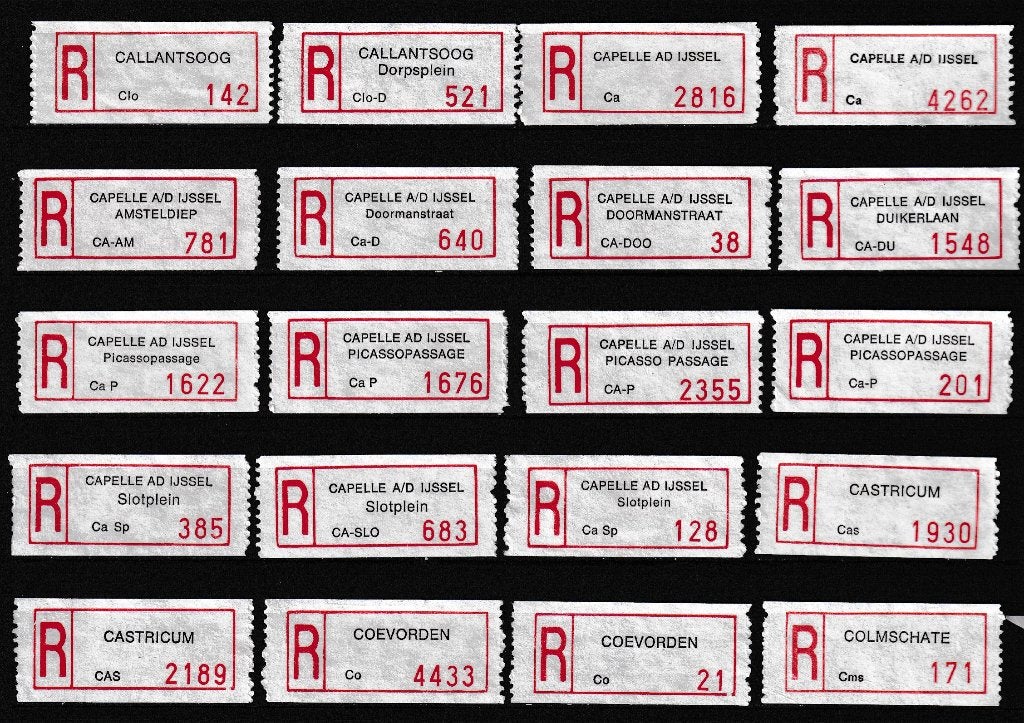 27 Aantekenstrookjes, Type 90, Letter C, Verzenden, Na 1940, Gestempeld