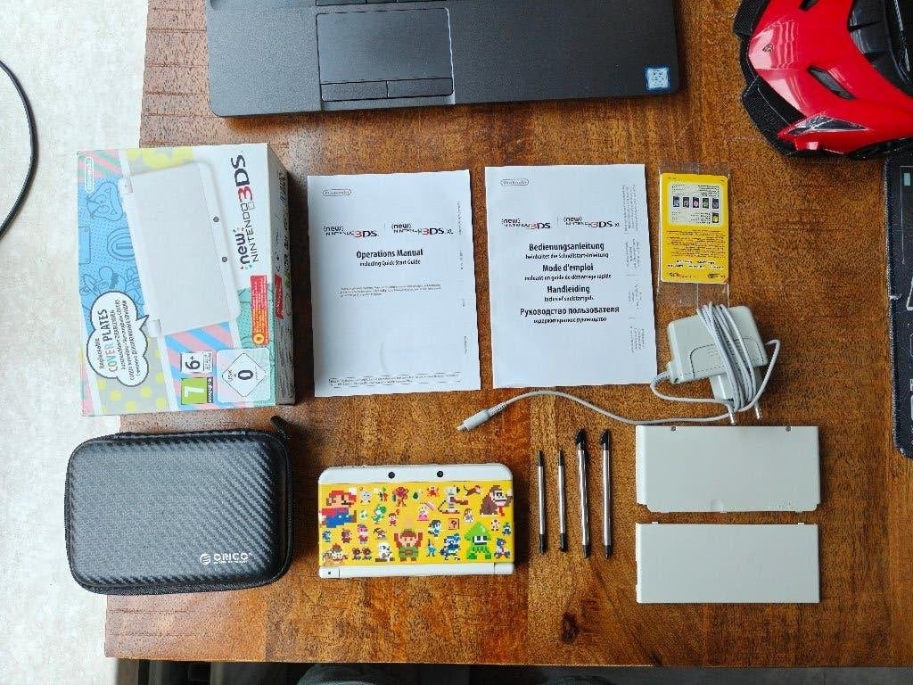 New Nintendo 3DS Wit + Mario Cover Plates + 64GB SD, Wit, Ophalen of Verzenden, Met beschermhoes of tas, 3DS