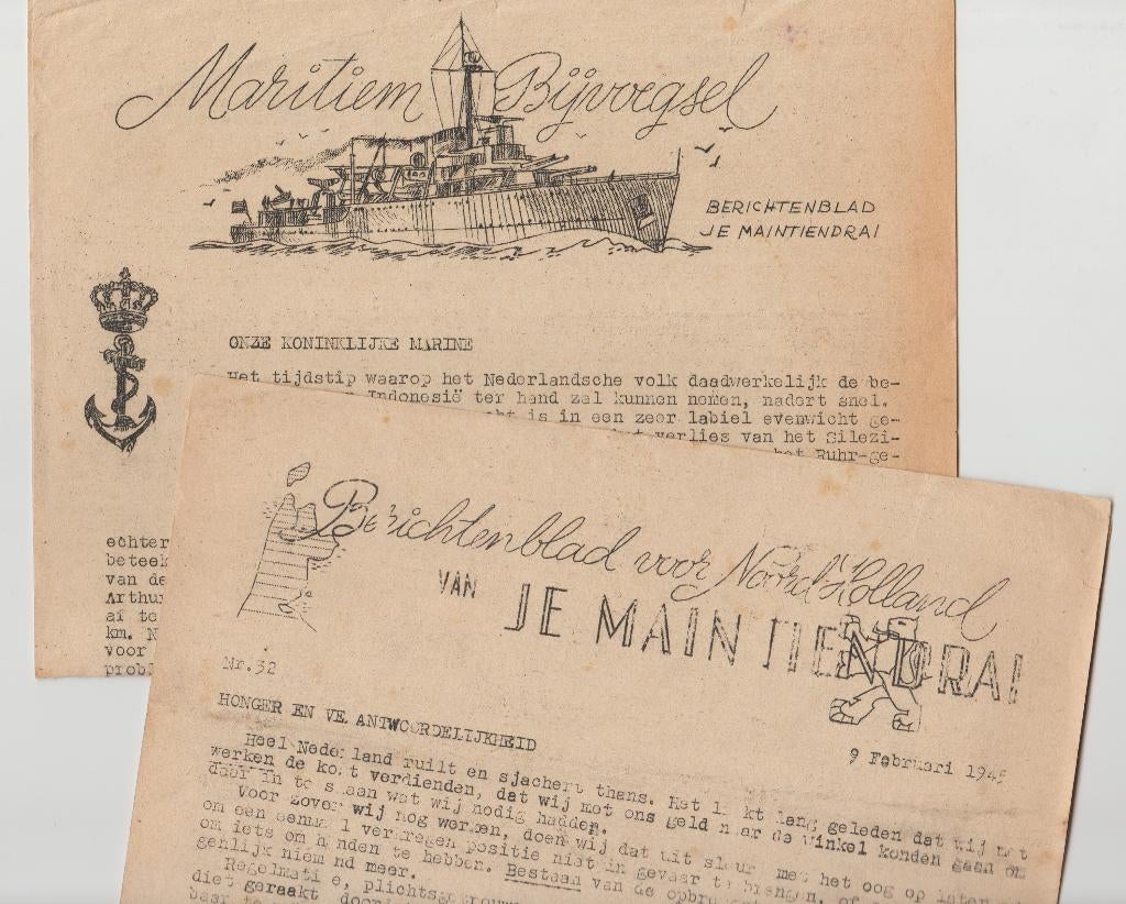9 2 1945 oorlog marine maritiem N-holland verzetskrant J M D, Verzamelen, Ophalen of Verzenden, 1940 tot 1960, Nederland, Krant