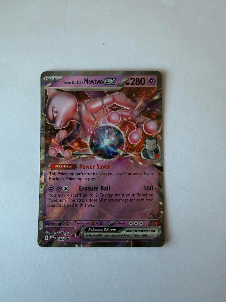Team Rocket's Mewtwo EX SVP EN 205 Pokémon Kaart, Ophalen of Verzenden, Zo goed als nieuw, Losse kaart