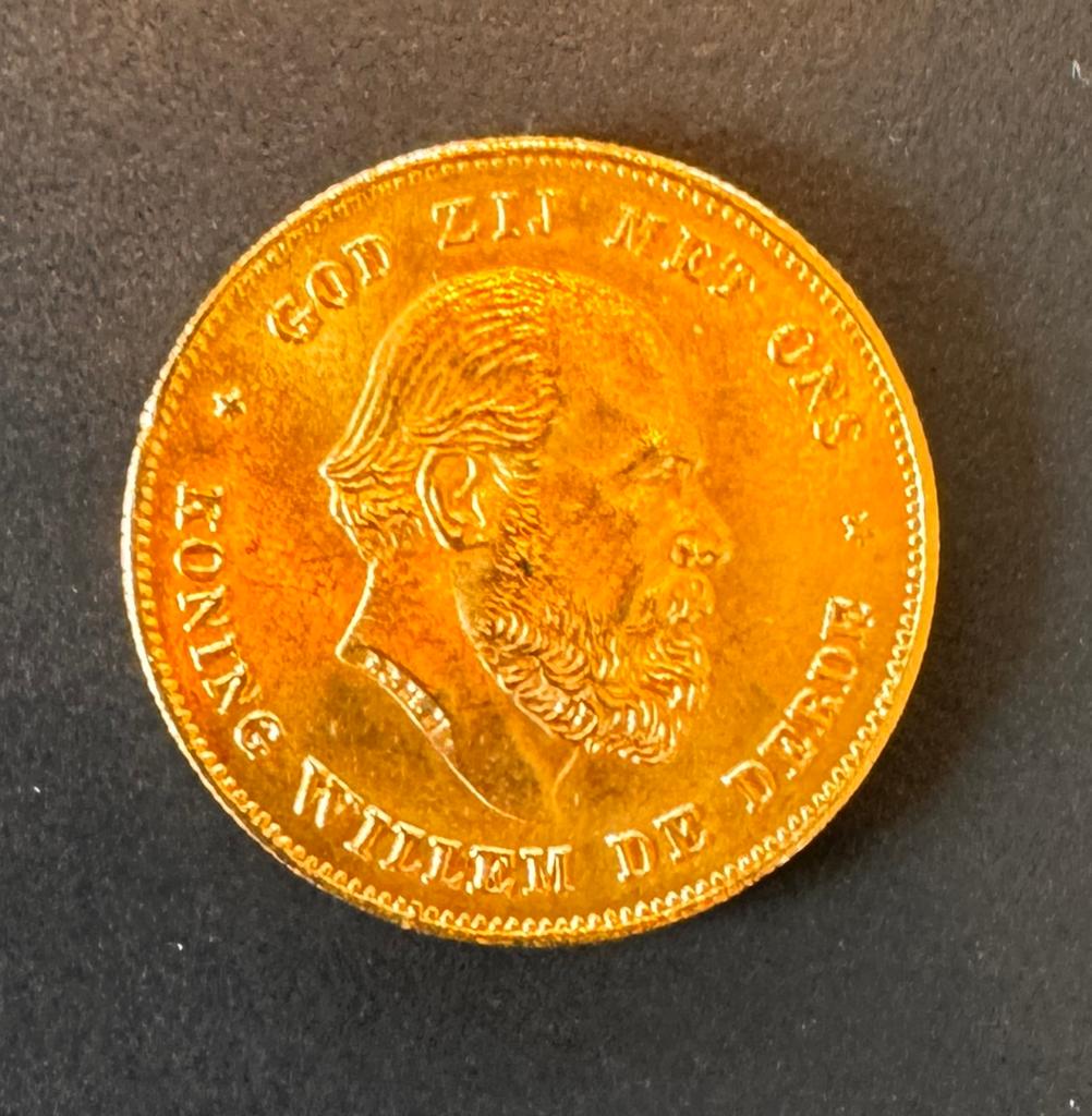 Goude tientje 1875 Willem de derde, Ophalen of Verzenden, Koning Willem III, 10 gulden, Goud