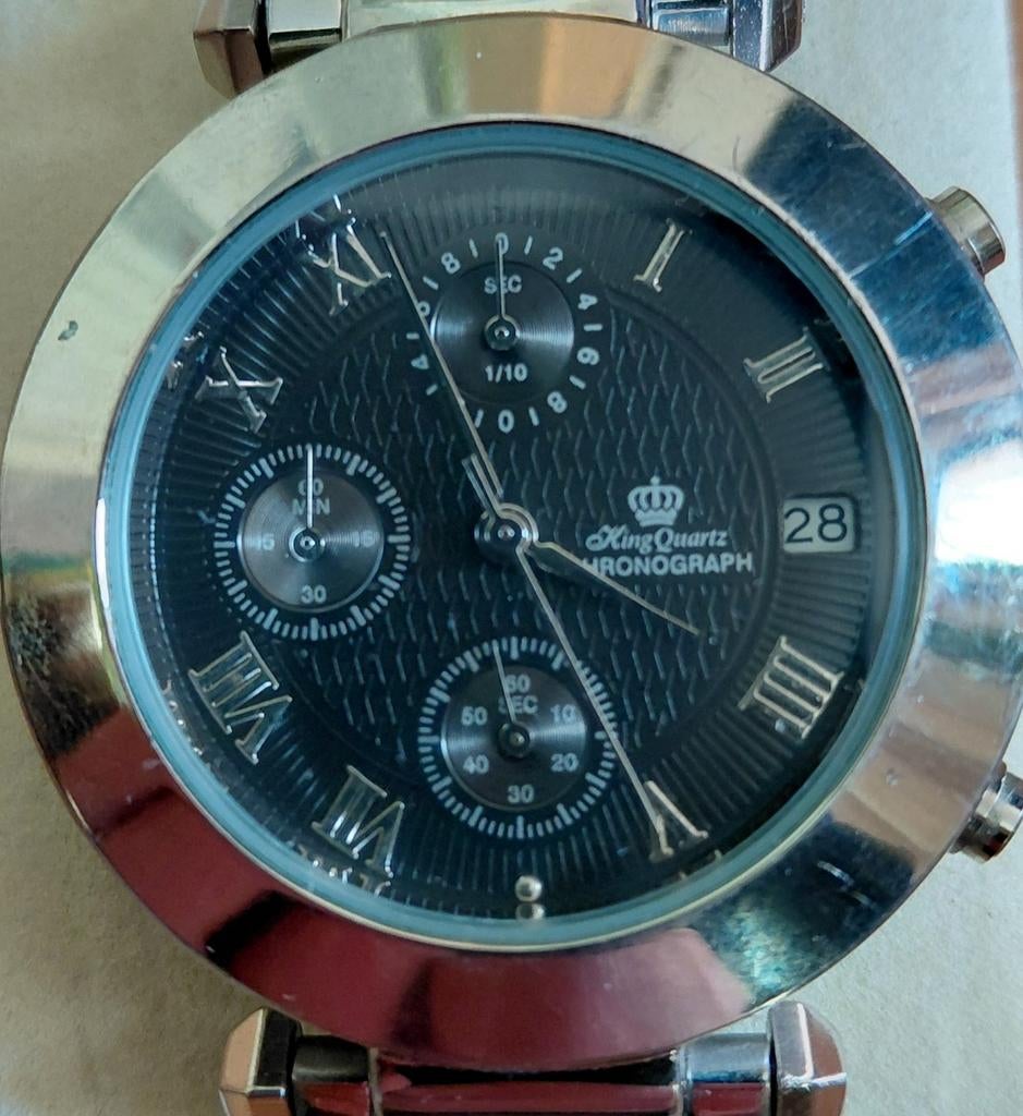 King Quartz Chronograph horloge., Overige merken, Staal, Gebruikt, Staal