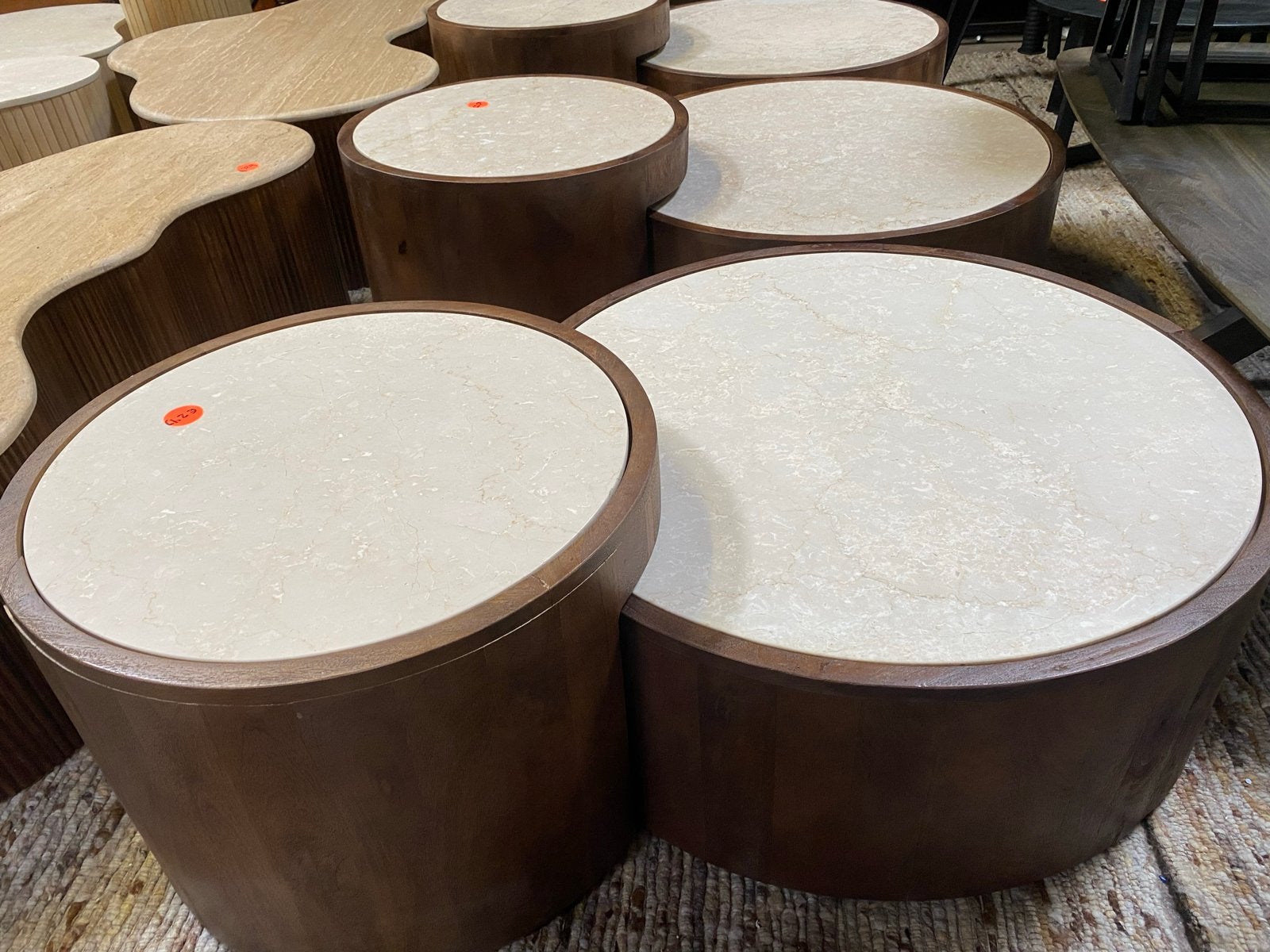 Salontafel set hazel echt marmer mangohout keuze uit meerder, Huis en Inrichting, Tafels | Salontafels, Ophalen, Rond, Nieuw, 50 tot 100 cm