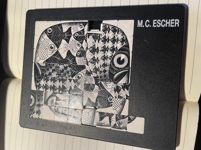Schuifpuzzel MC Esher 1959, Ophalen of Verzenden, Minder dan 500 stukjes, Gebruikt