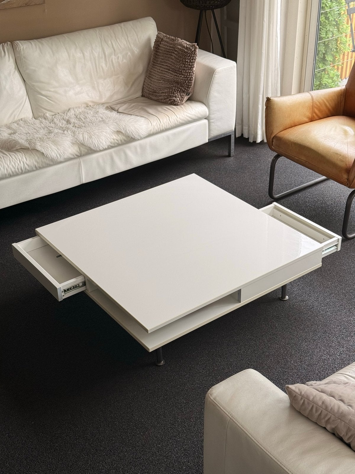 IKEA Tofteryd salontafel - Hoogglans wit met lades, Huis en Inrichting, Kunststof, Gebruikt, Vierkant, 5 – 50