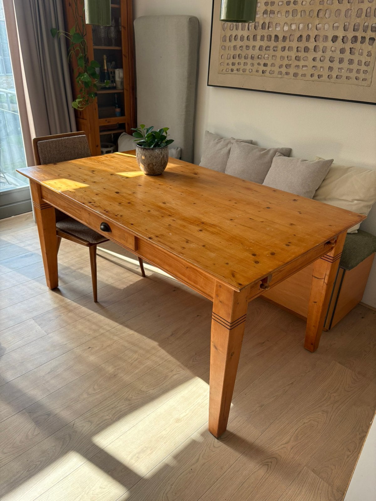 Vintage Grenen Eettafel - 90x160cm, Huis en Inrichting, Ophalen, Zo goed als nieuw, Rechthoekig, 50 tot 100 cm