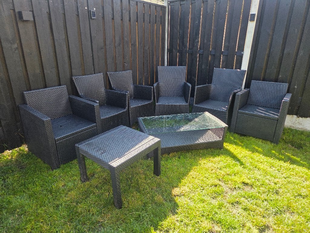 Tuinmeubelen, Tuin en Terras, Tuinsets en Loungesets, Gebruikt, Tuinset, Kunststof, 6 zitplaatsen, Bijzettafel, Stoel, Ophalen