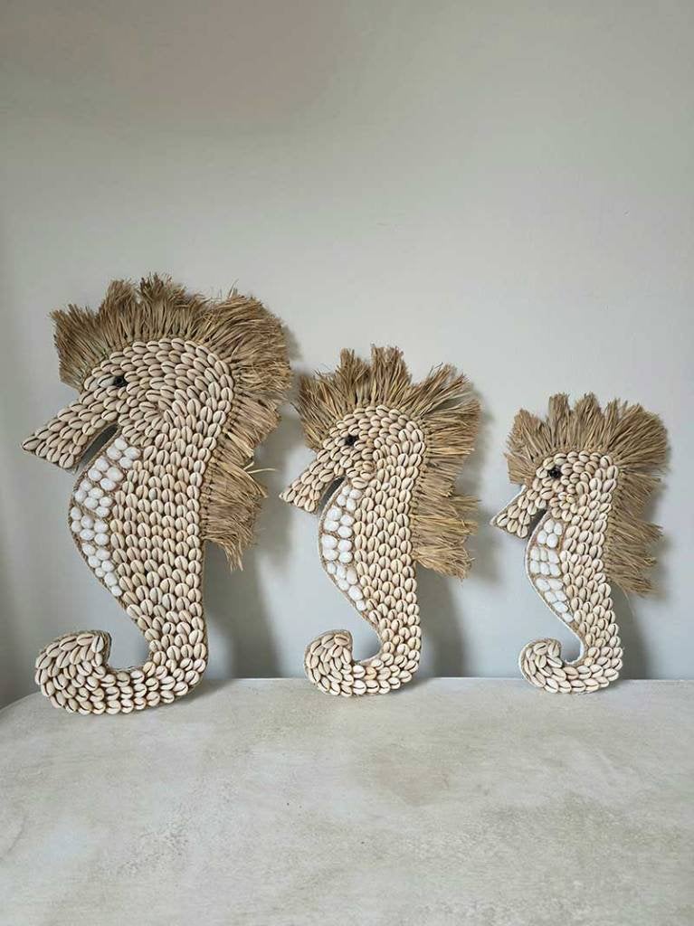 Wanddecoratie schelpen zeepaard 1 uit Bali, Huis en Inrichting, Woonaccessoires | Wanddecoraties, Beige, Ophalen of Verzenden