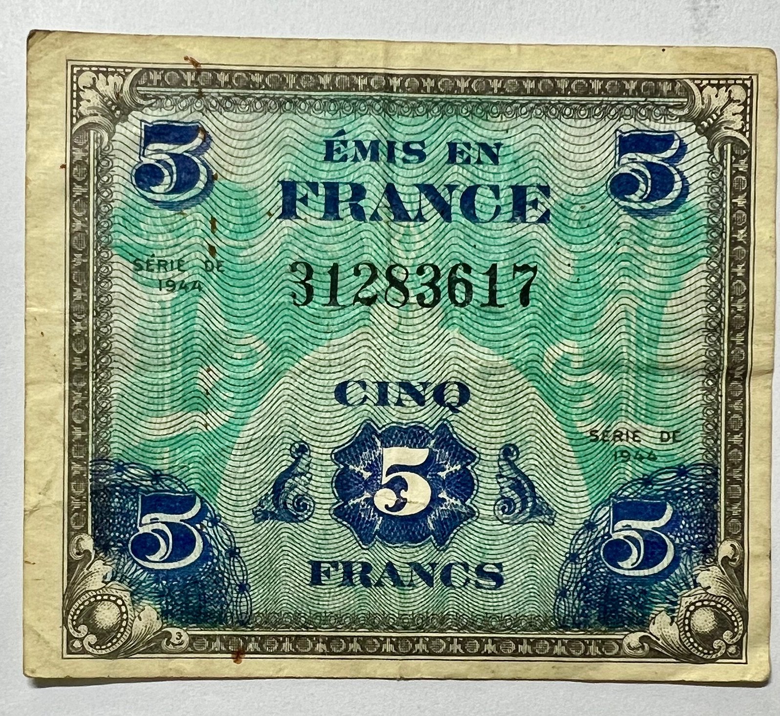 Origineel 5 Francs 1944 – D-Day Normandië – WOII, Ophalen of Verzenden, Frankrijk