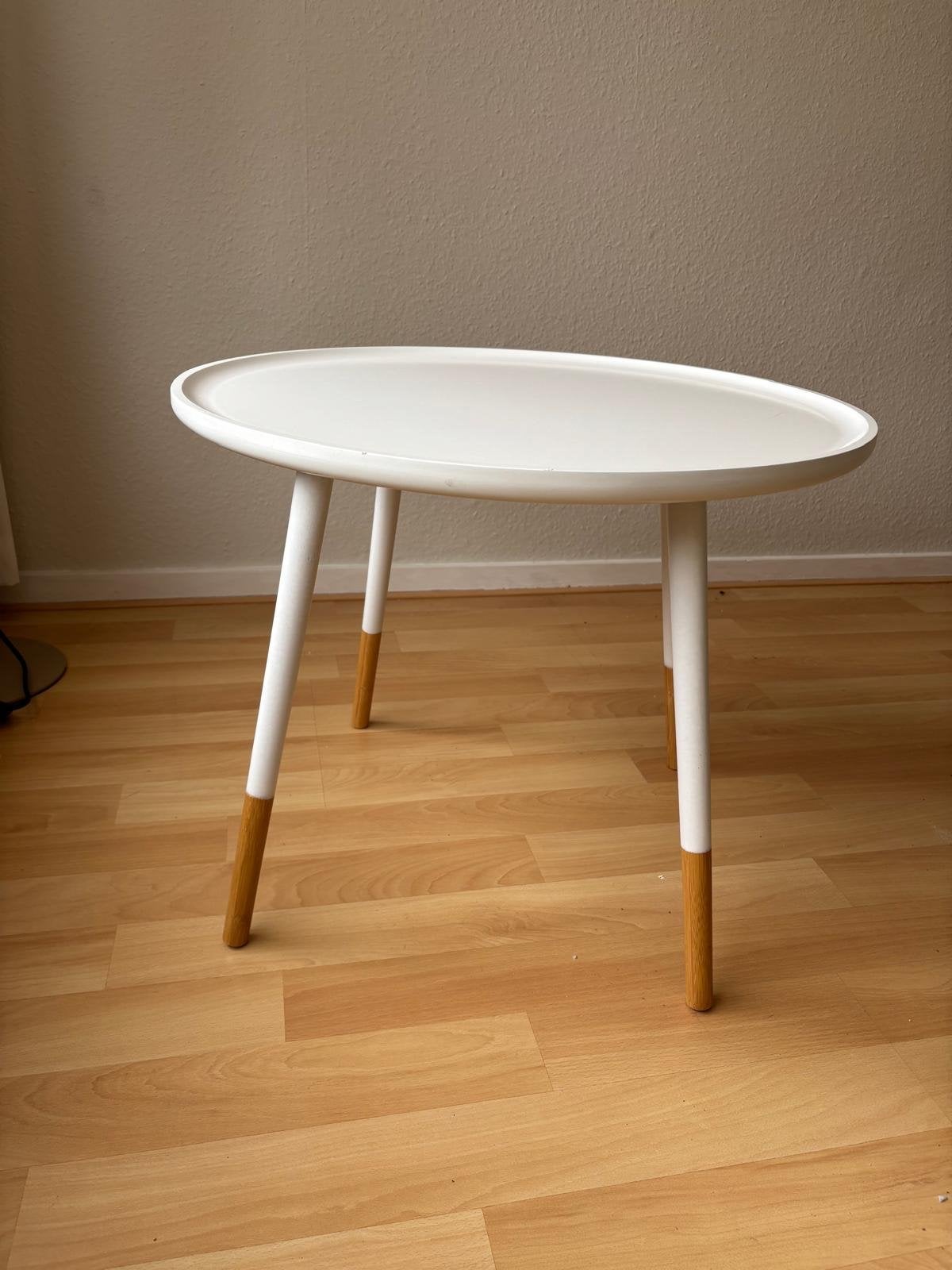 Witte ronde salontafel met houten poten, Ophalen, Minder dan 45 cm, Gebruikt, Rond