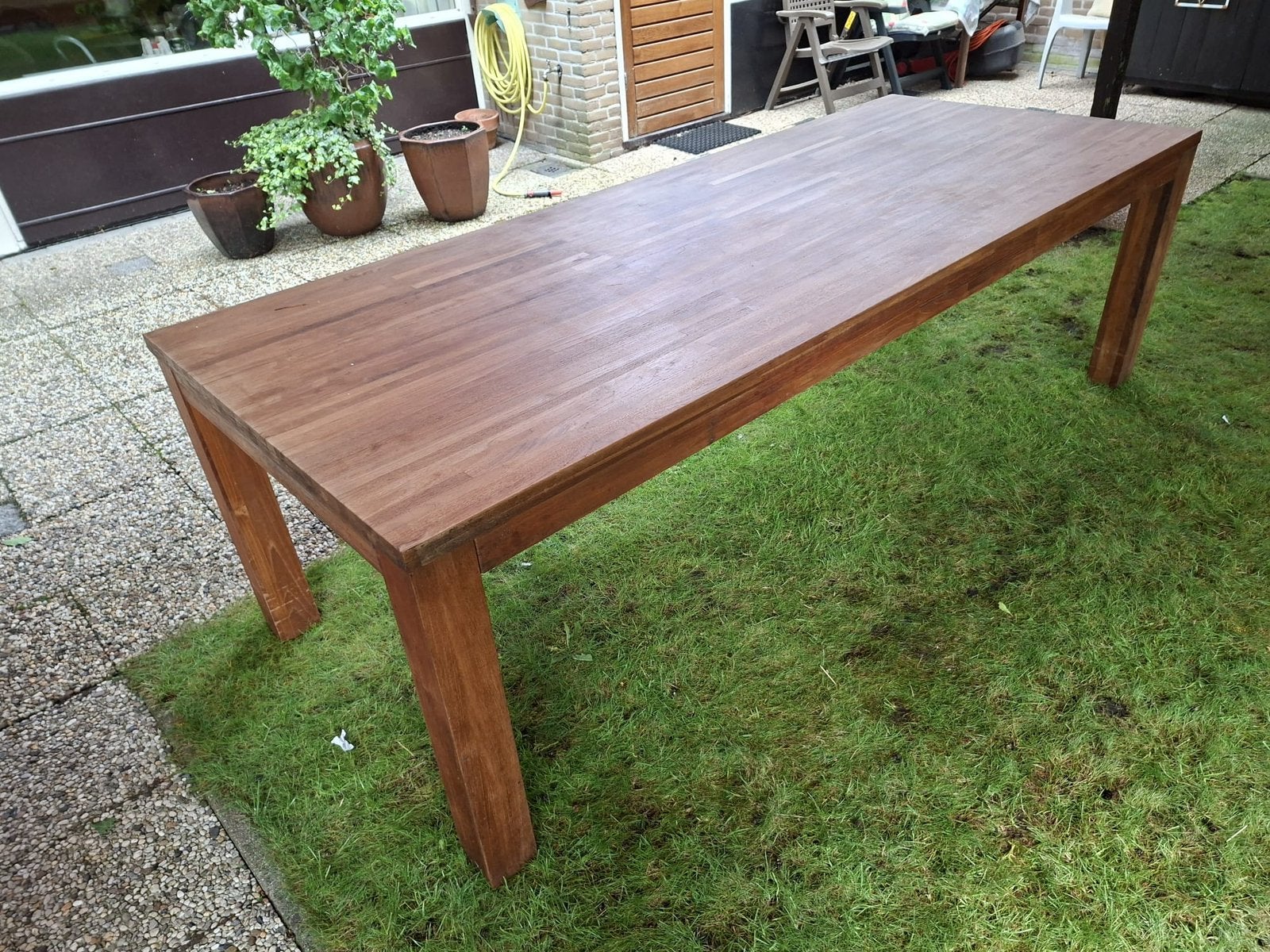 Massief teakhouten eettafel, Ophalen, 200 cm of meer, 50 tot 100 cm, Zo goed als nieuw