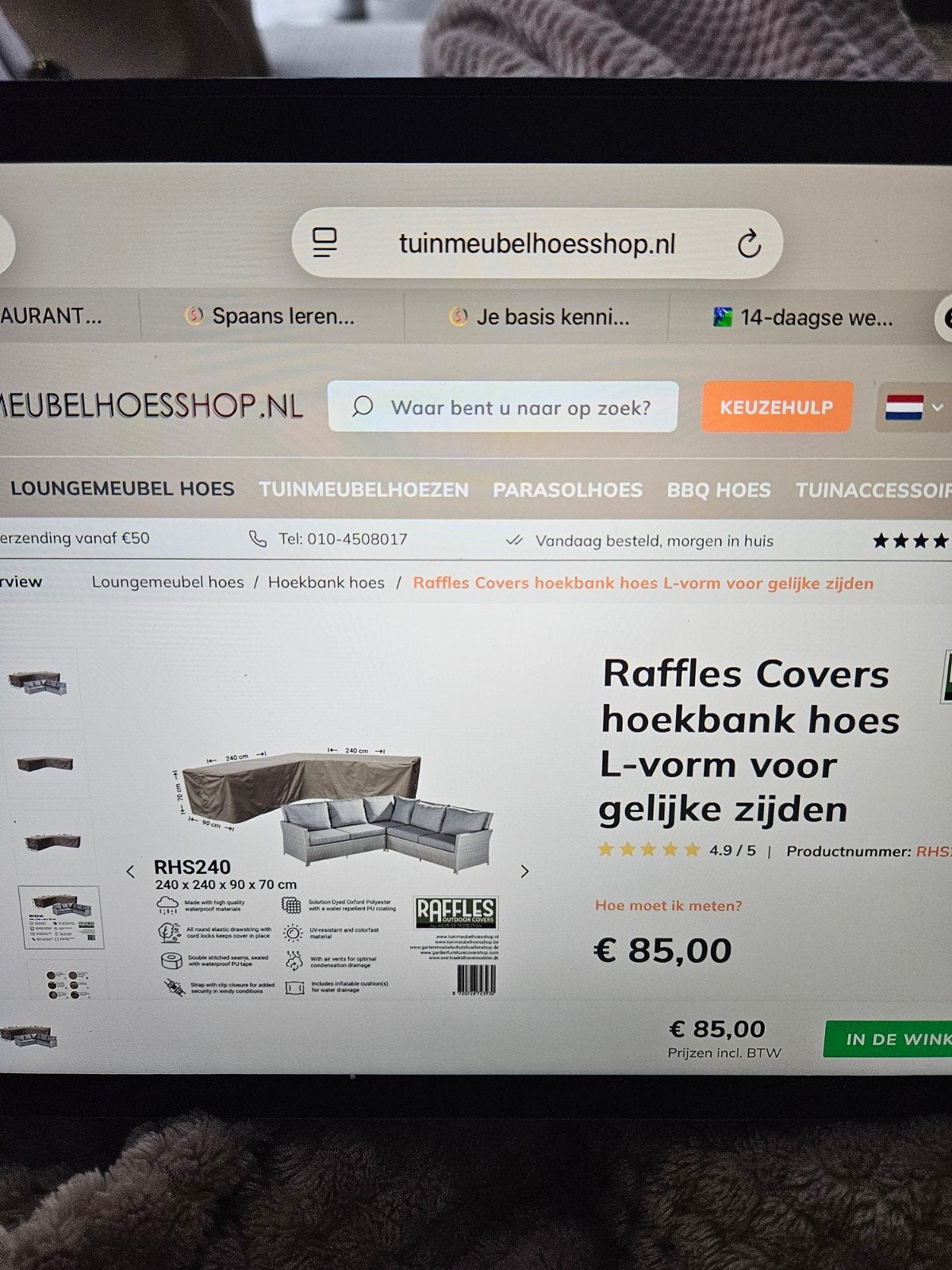 Raffles Covers Hoekbankhoes L-vorm 240x240x90x70 cm, Ophalen, Nieuw