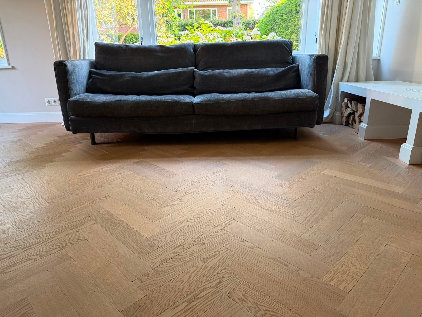 Linteloo designbank 3-4p, blauwgrijs, wasbare hoezen, Ophalen, Gebruikt, 75 tot 100 cm, Rechte bank