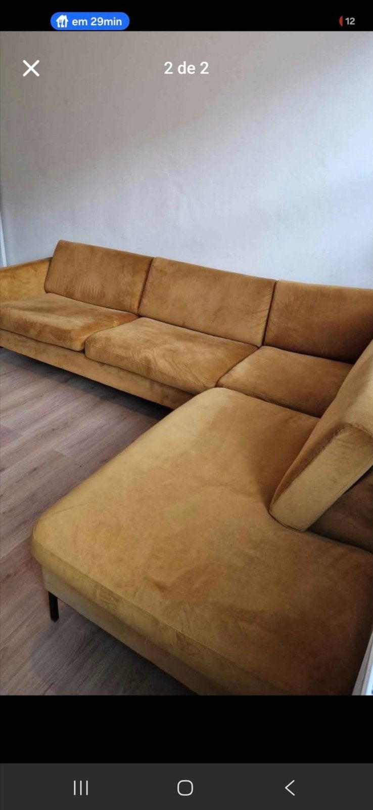 Stijlvolle hoekbank in okergeel velours, Ophalen, Zo goed als nieuw, Stof, Modern, Scandinavisch